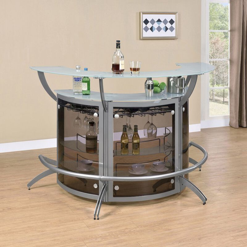 Coaster Co. of America Dallas 3-piece Curved Freestanding Home Bar Cabinet Silver