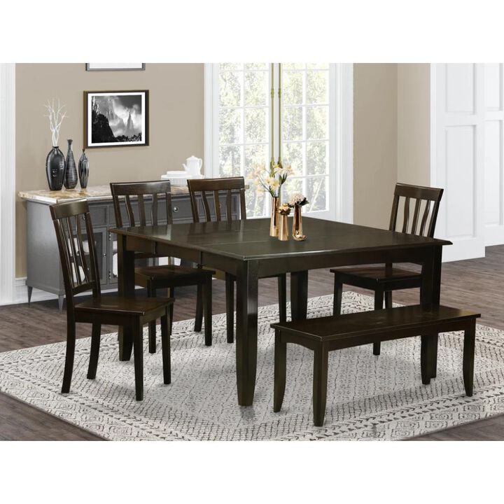 6 Pc Dining room set with bench-Table with Leaf and 4 Dining Chairs Plus Bench.