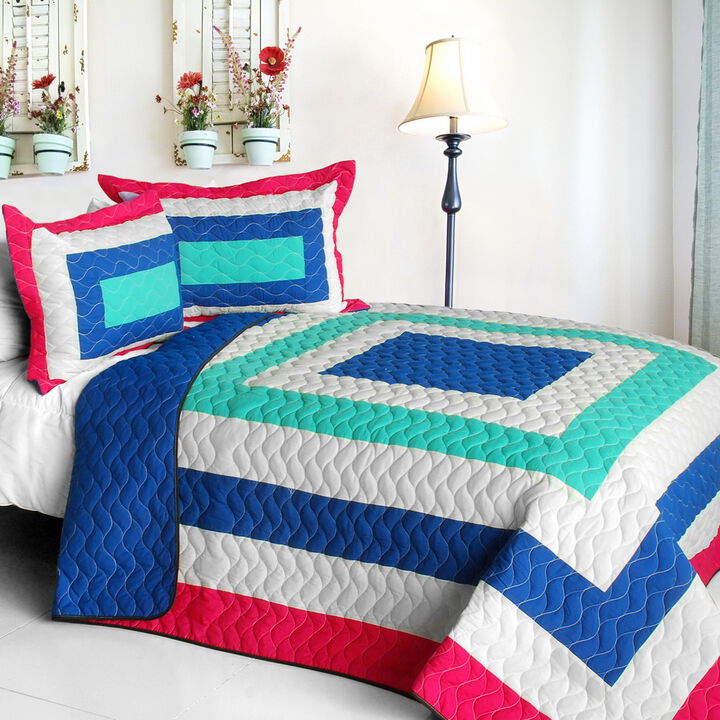 Quilted Patchwork Geometric Quilt Set Lightweight Cozy Bedding