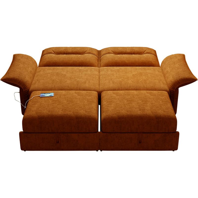 Convertible sleeper sofa bed, Plush fabric pull out futon with USB charging ports, 85 inch sofa bed for small spaces image number 3