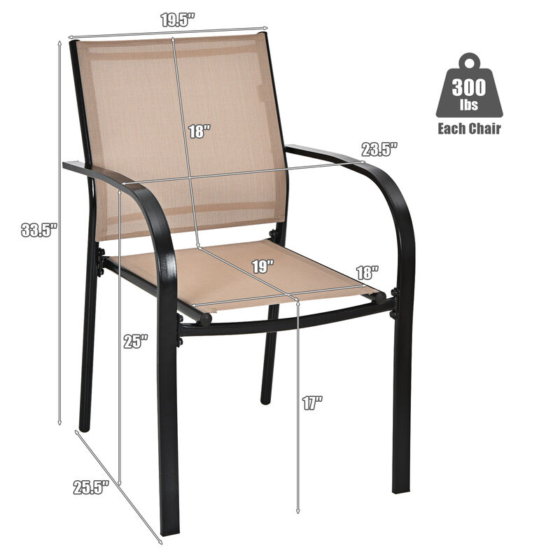 Set of 2 Patio Stackable Dining Chairs with Armrests Garden Deck-Brown