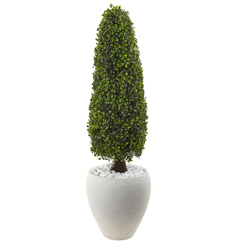 HomPlanti 41 Inches Boxwood Topiary with White Planter UV Resistant (Indoor/Outdoor)