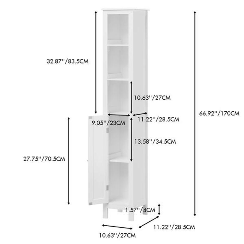 Freestanding Tall Bathroom Cabinet with Adjustable Shelves, 1 Door, and Open Compartments for Small Space Organization