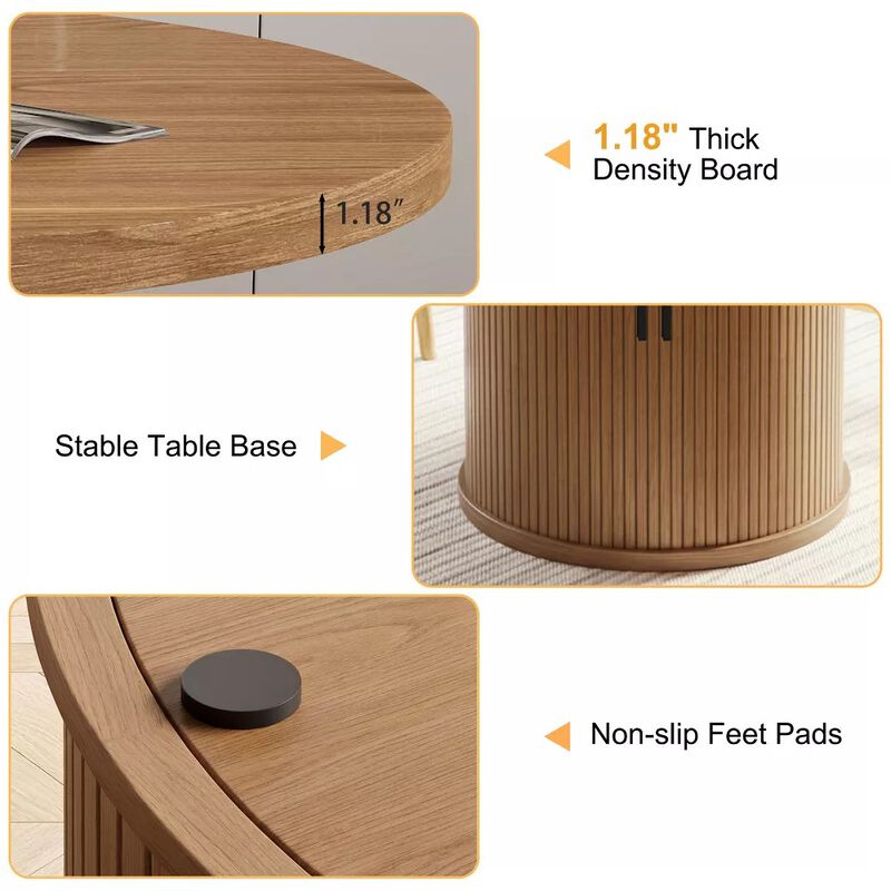 Vipbear 35.43" Round Dining Table for 4, Modern Wooden Kitchen Table with Built-in Storage Shelves image number 4