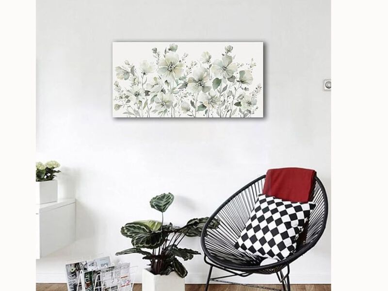 Elegant Abstract Floral Canvas – Green Botanical Blossom Wall Art for Living Room & Bedroom, 20×40"