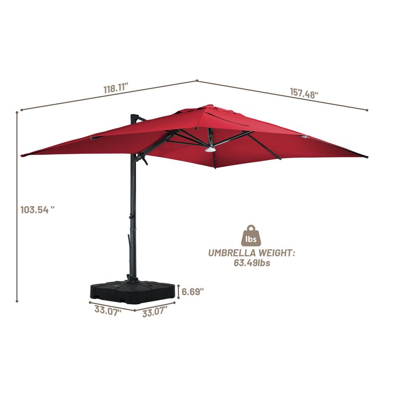 10x13 ft. 360&deg; Rotation Cantilever Patio Umbrella with BaseandBT in Red