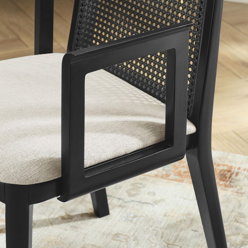 Modway Monarch Wood Dining Accent Armchair with Cane Back and Padded Seat in Black Black Heathered Weave Ivory image number 4