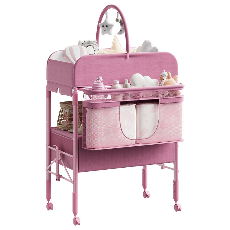 Portable Adjustable Baby Changing Table &ndash; Foldable Mobile Diaper Station with Wheels, 2 Drawers & Waterproof Top image number 0