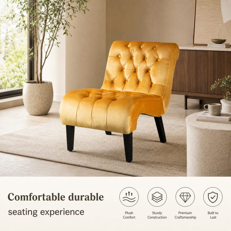 GOODSILO Armless Velvet Upholstered Accent Chair Leisure Chair with Wooden Legs for Living Room, Bedroom, Office, Small Spaces image number 4