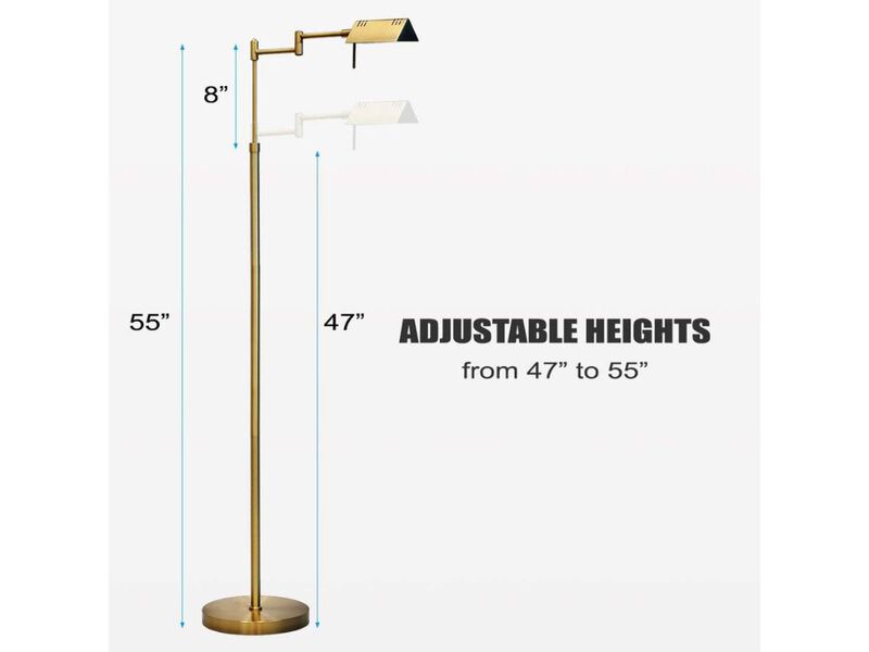 LED Pharmacy Floor Lamp 12W Dimmable Adjustable Swing Arm Antique Brass image number 2