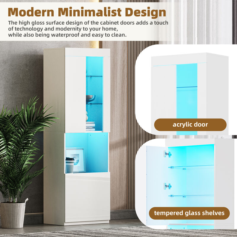 Merax High Gloss Storage Cabinet with LED Lights