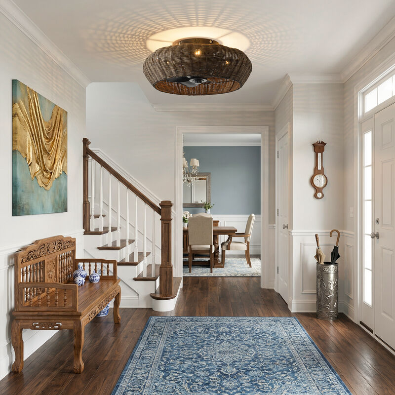 19.7" Boho Black Handwoven Rattan Caged Ceiling Fan with Light and Remote image number 4