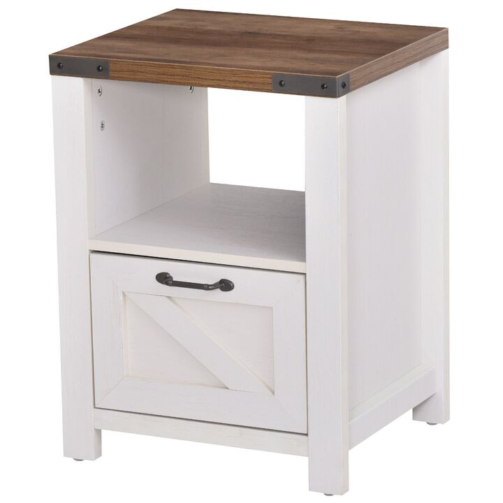 Nightstand Industrial Side Table with 1 Drawer 1 ShelfÂ  Retro End Desk with Big Tabletop for Living Room Stable and Sturdy Accent Table White