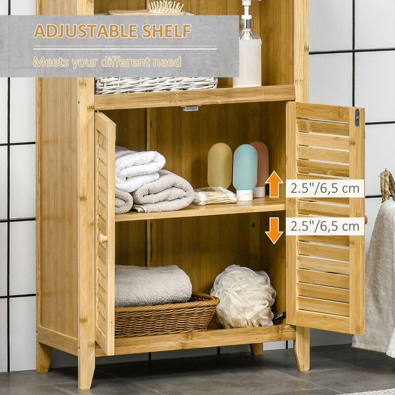 Freestanding Bathroom Floor Cabinet with Storage Shelves and Doors