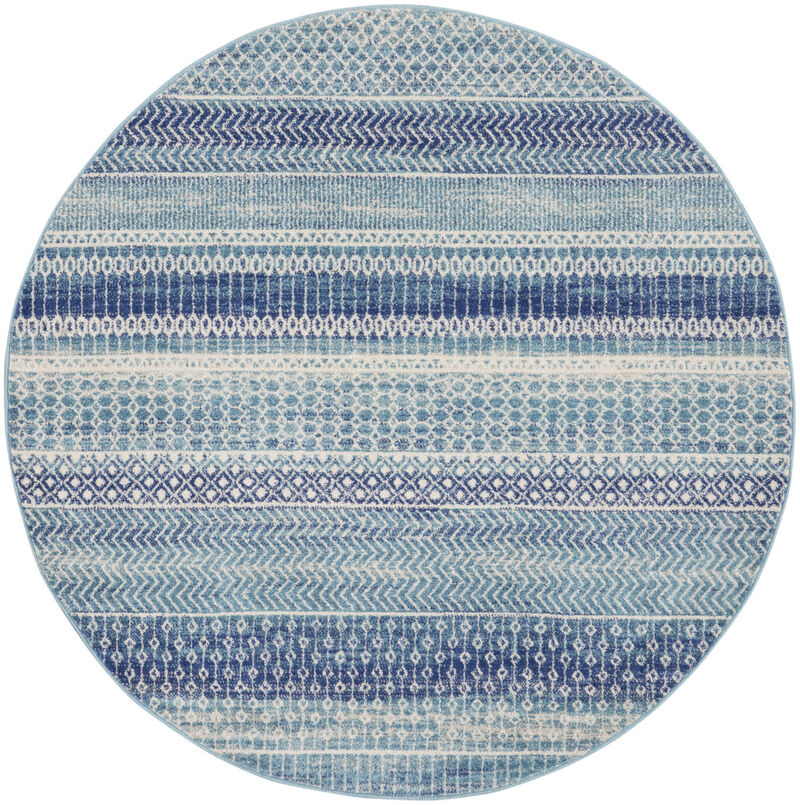 4 Navy Blue Round Floral Power Loom Area Rug