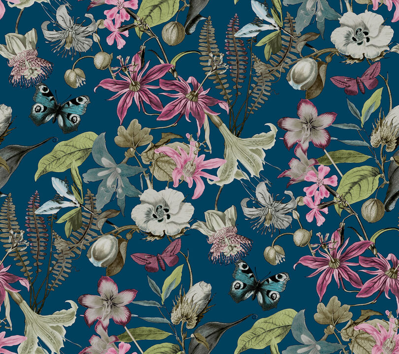 Butterfly House Navy Wallpaper