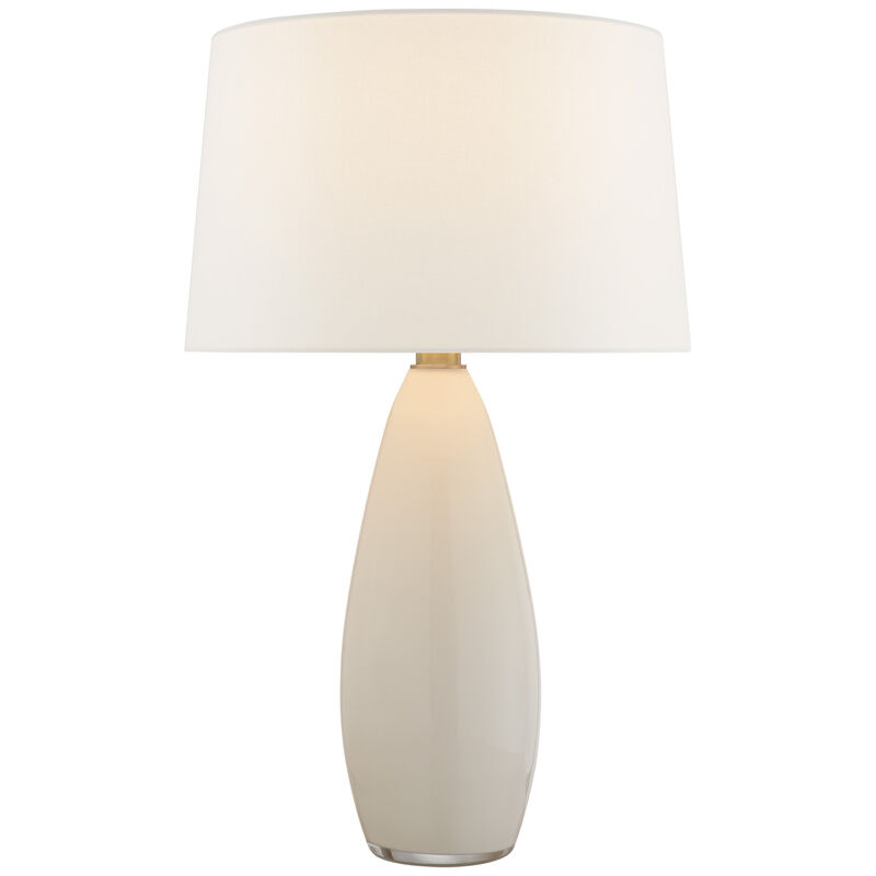 Myla Large Tall Table Lamp in White Glass with Linen Shade