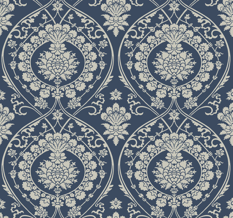 Imperial Damask Navy & Silver Wallpaper