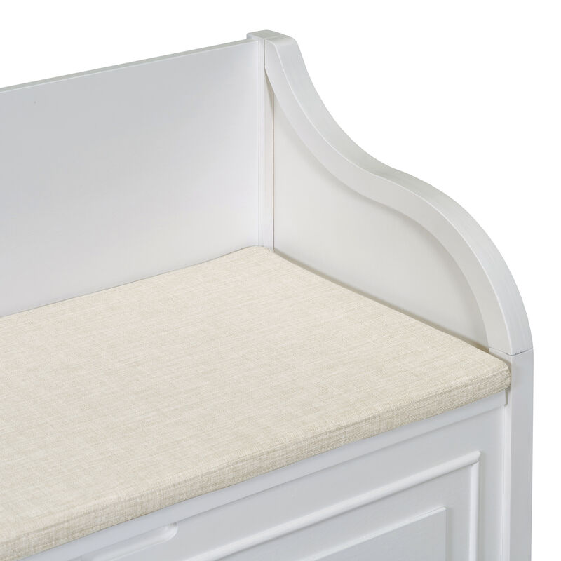 Rustic Style Solid Wood Entryway Multifunctional Storage Bench With Safety Hinge (Gray Wash+ Beige)