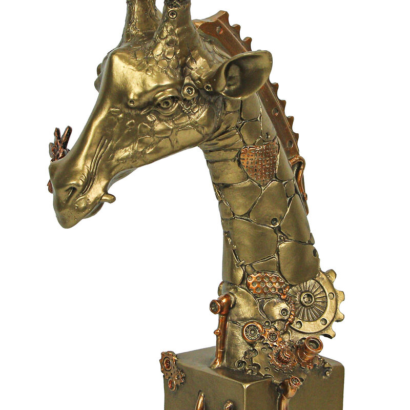 Resin Bronze Finish Steampunk Giraffe Sculpture Home Decor Statue Figurine Art image number 1