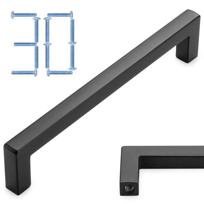 KOOFIZO 30-Pack Solid Square Bar Cabinet Handle - Black Furniture Pull, 5 Inch/128mm Screwhole Distance for Kitchen Cupboard Doo