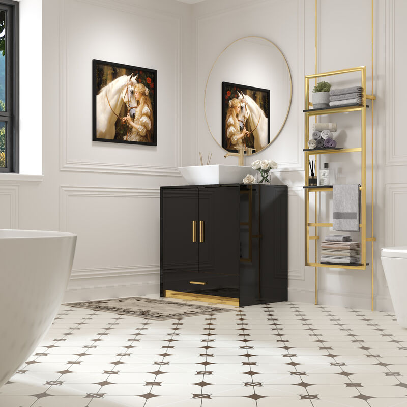 FUFU&GAGA Modern Bathroom Vanity Cabinet with Storage Shelves and Drawer, (31.5" W x 18.9" D x 31.5" H),Black