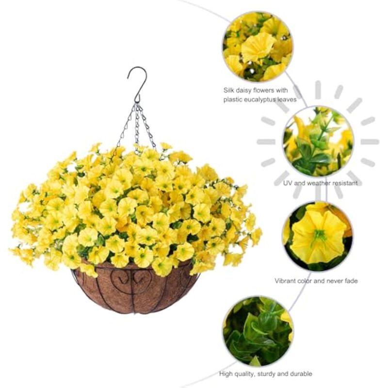 Yellow Artificial Hanging Morning Glory Flowers UV Resistant Outdoor Garden image number 3
