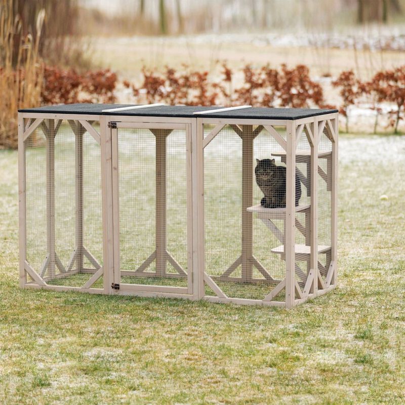 TRIXIE natura Weatherproof Wooden Cattery with 3 Perches, 44L x 70.9W x 31.5H, Gray image number 2