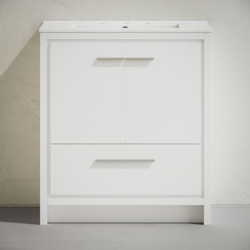 Virage 30" Freestanding Bathroom Vanity in White with 3-Hole Widespread Sink Top image number 3