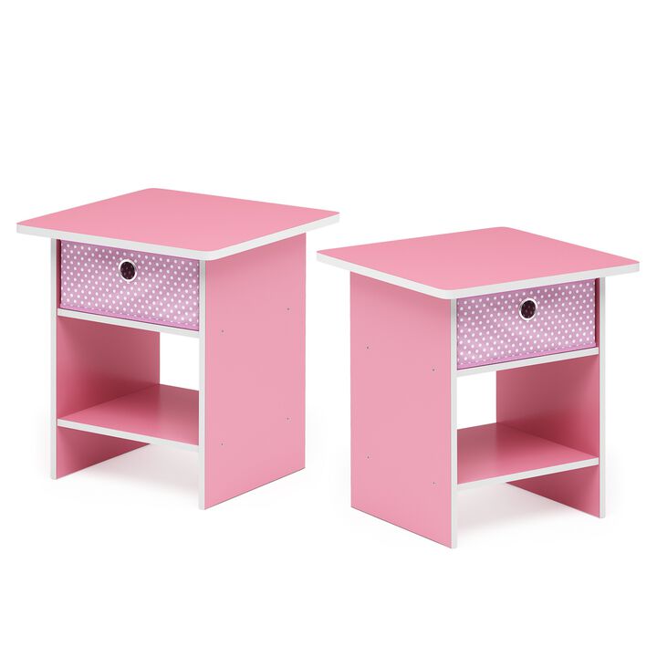 Furinno Dario End Table / Side Table / Night Stand / Bedside Table with Bin Drawer, 2-Pack, Pink/Light Pink