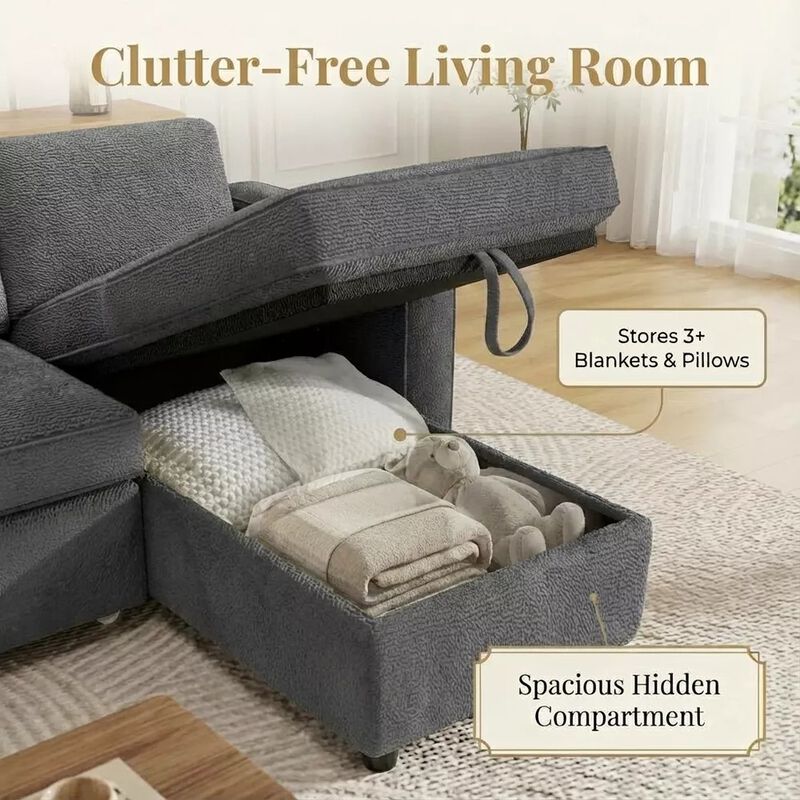 81" Sleeper Sofa Bed, 2 in 1 Pull Out Couch, Sectional Sofa with Reversible Storage, Side Pockets image number 6