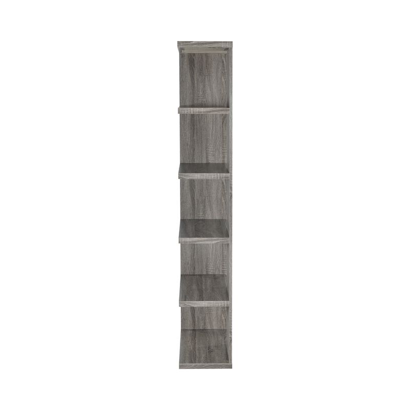 Spacious Semi Backless Wooden Bookcase, Gray-Benzara