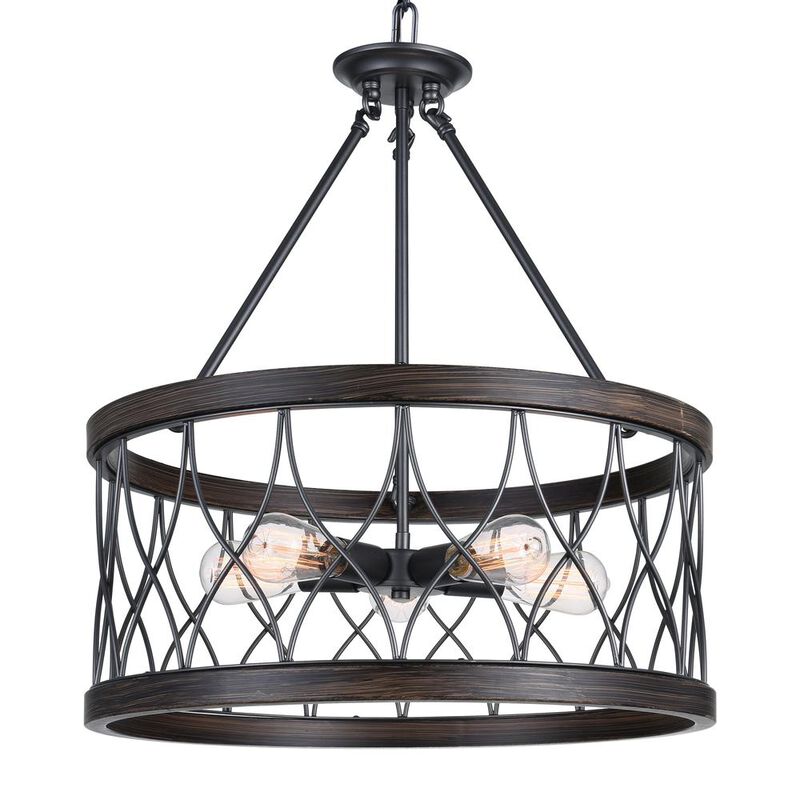 CWI Lighting Amazon 5 Light Drum Shade Chandelier With Gun Metal Finish
