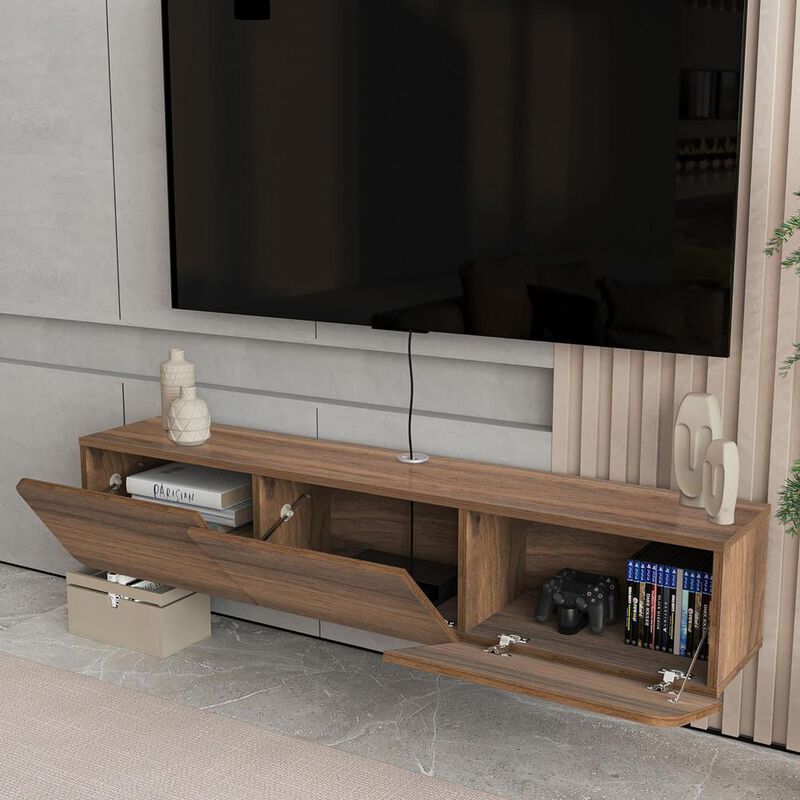 Atelier Mobili Floating TV Console for up to 80 inch TV and Under TV Cabinet (Walnut)