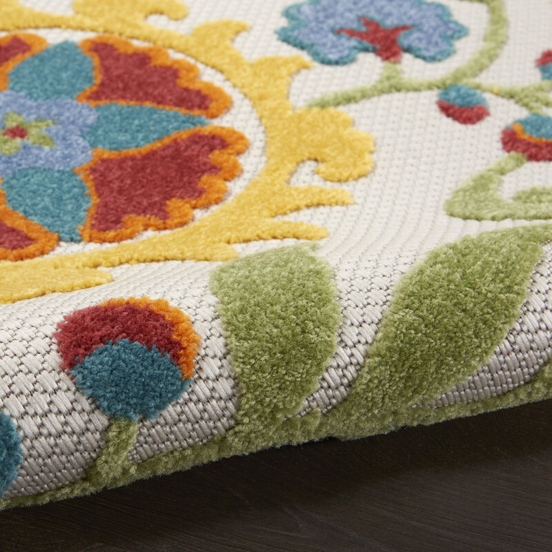 HomeRoots 8' X 11' Green Red Ivory And Yellow Floral Indoor Outdoor Area Rug image number 4