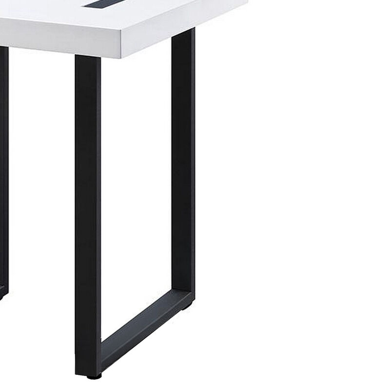 Two Tone Modern End Table with Metal Legs, White and Black-Benzara image number 4