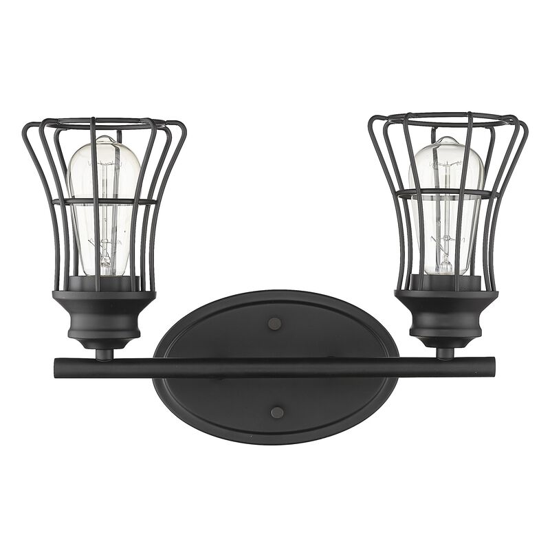 Hivvago Two Light Matte Black Cage Wall Sconce