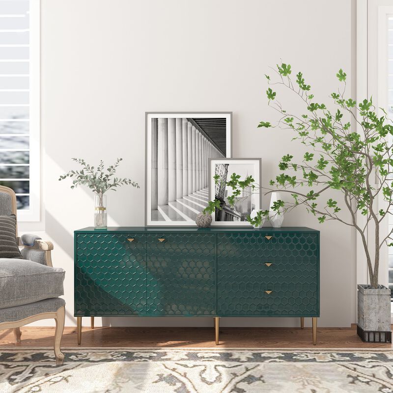 Modern Accent TV Stand with 2-Door Storage Cabinet and 3 Drawers