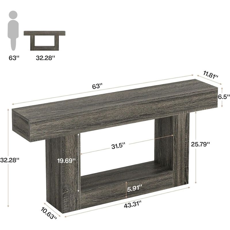 Tribesigns Farmhouse 2-Tier Wood Console Table image number 4