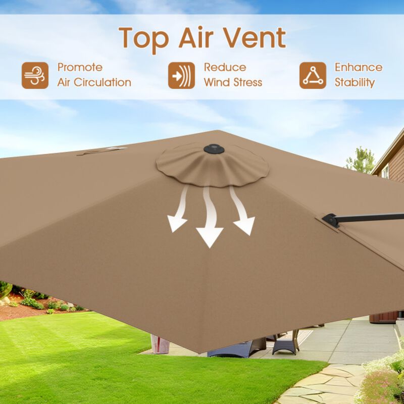 9 FT Cantilever Patio Umbrella with Vented Top and Sun-Protective Canopy-Gray image number 7