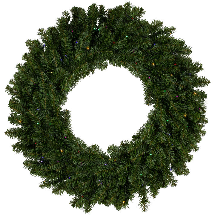 Pre-Lit  LED Canadian Pine Artificial Christmas Wreath  30-Inch  Multicolor Lights