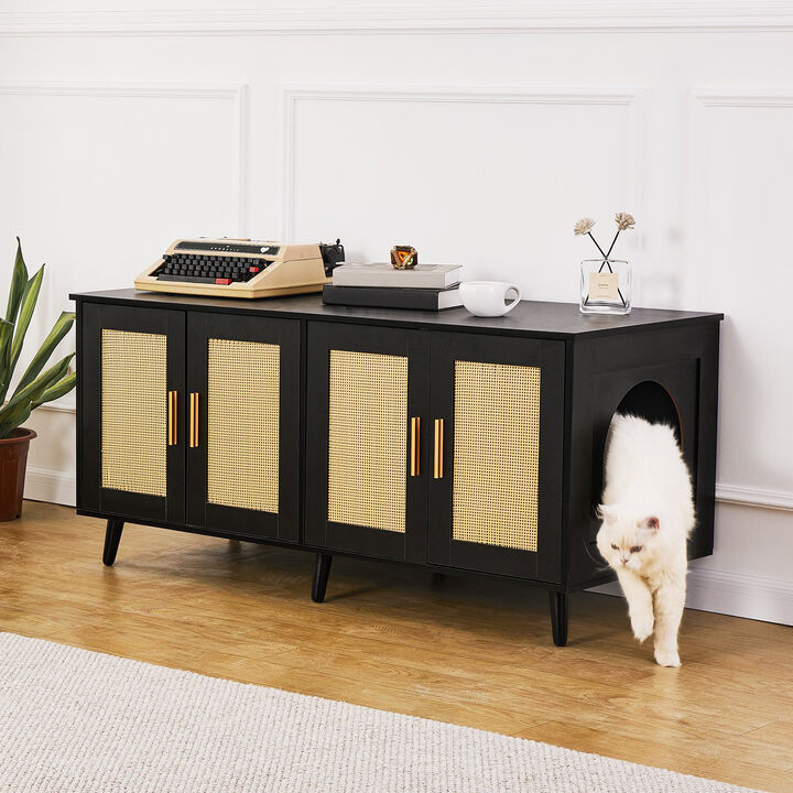 Hidden Cat Litter Box Furniture &ndash; Wooden Enclosure for 2 Cats, Dual-Use Cabinet for Litter and Storage
