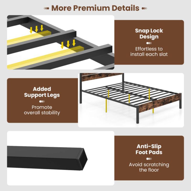 Hivvago Bed Frame with High Headboard and Mute Bar