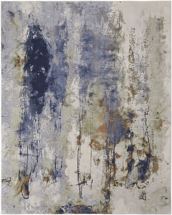2 X 3 Blue Orange And Ivory Abstract Power Loom Area Rug