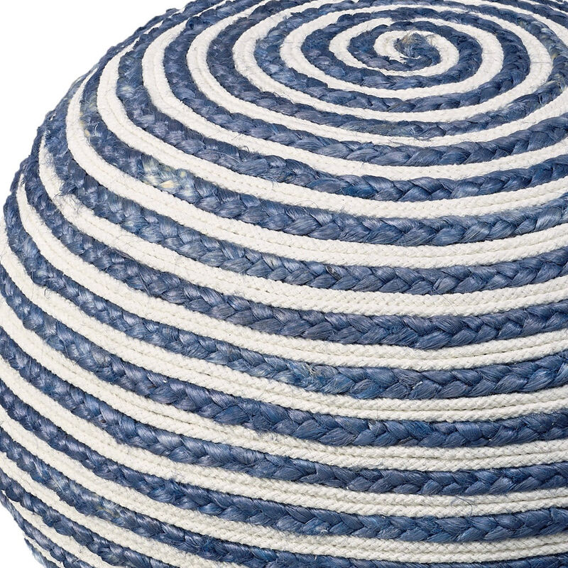 Round Striped Cotton Blend Pouf – Ottoman Accent Seat for Bedroom or Study