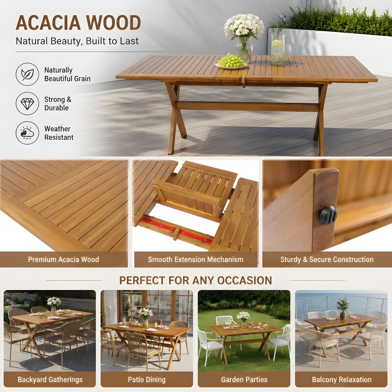 TATEUS 7 Pieces Acacia Wood Outdoor Dining Set image number 2
