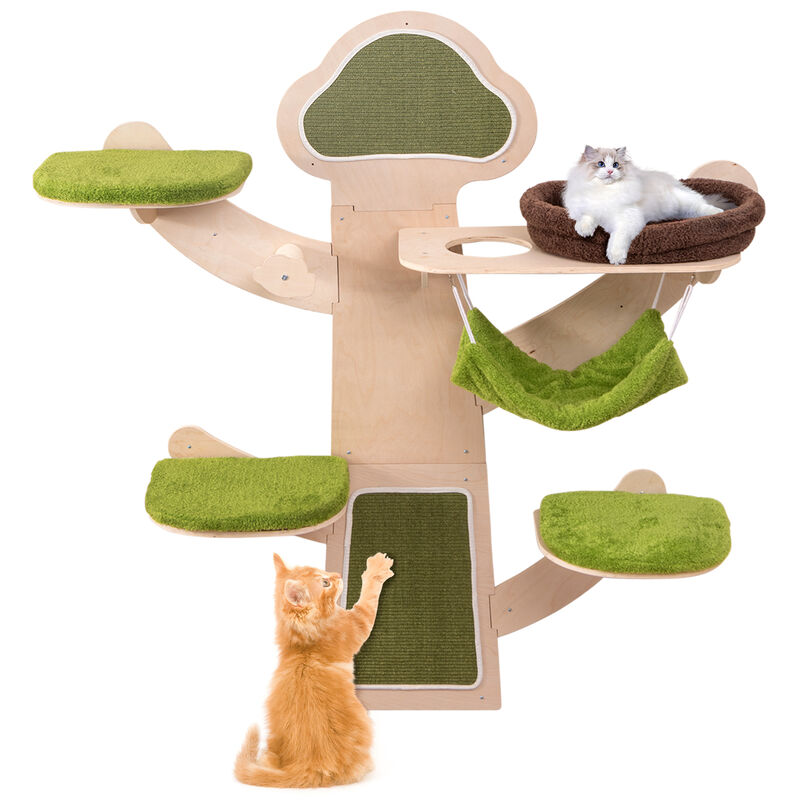Wall Mounted Cat Tower with Bed and Climbing Shelves for Cats-Green image number 0