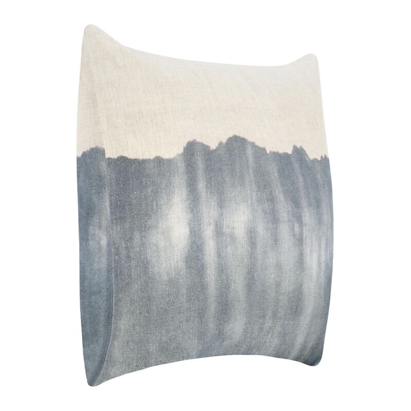 Throw Pillow, Watercolor Design, 20 Inch Blue and White Flax Linen - Benzara