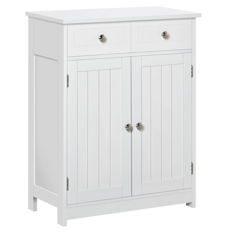 Modern Bathroom Storage Cabinet, Freestanding Floor Organizer w/ 2 Drawers White