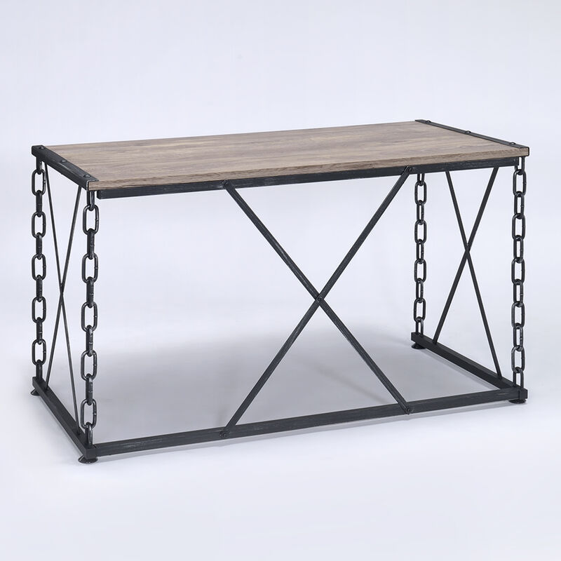 GOODSILO Rustic Oak Wood Top Writing Desk with Industrial Chain Metal Base for Home Office and Study Room image number 0